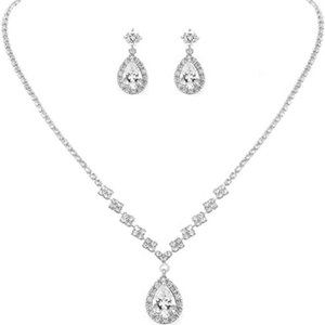 Women Wedding Jewelry Sets Rhinestone Choker Crystal  Necklace Earrings Set